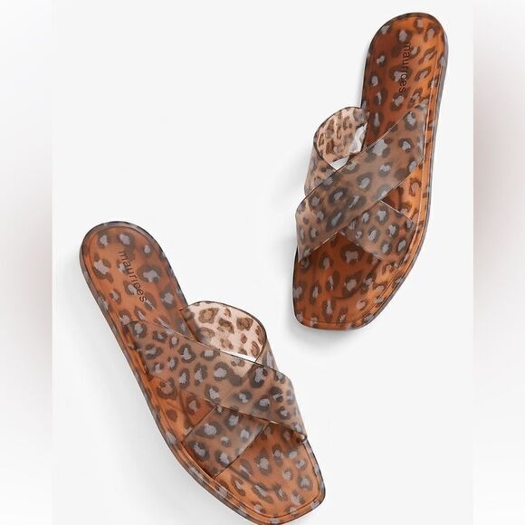 Maurice’s Paige Leopard Jelly Sandal Square Open-toe Crisscross Front Slip-on - Picture 1 of 8